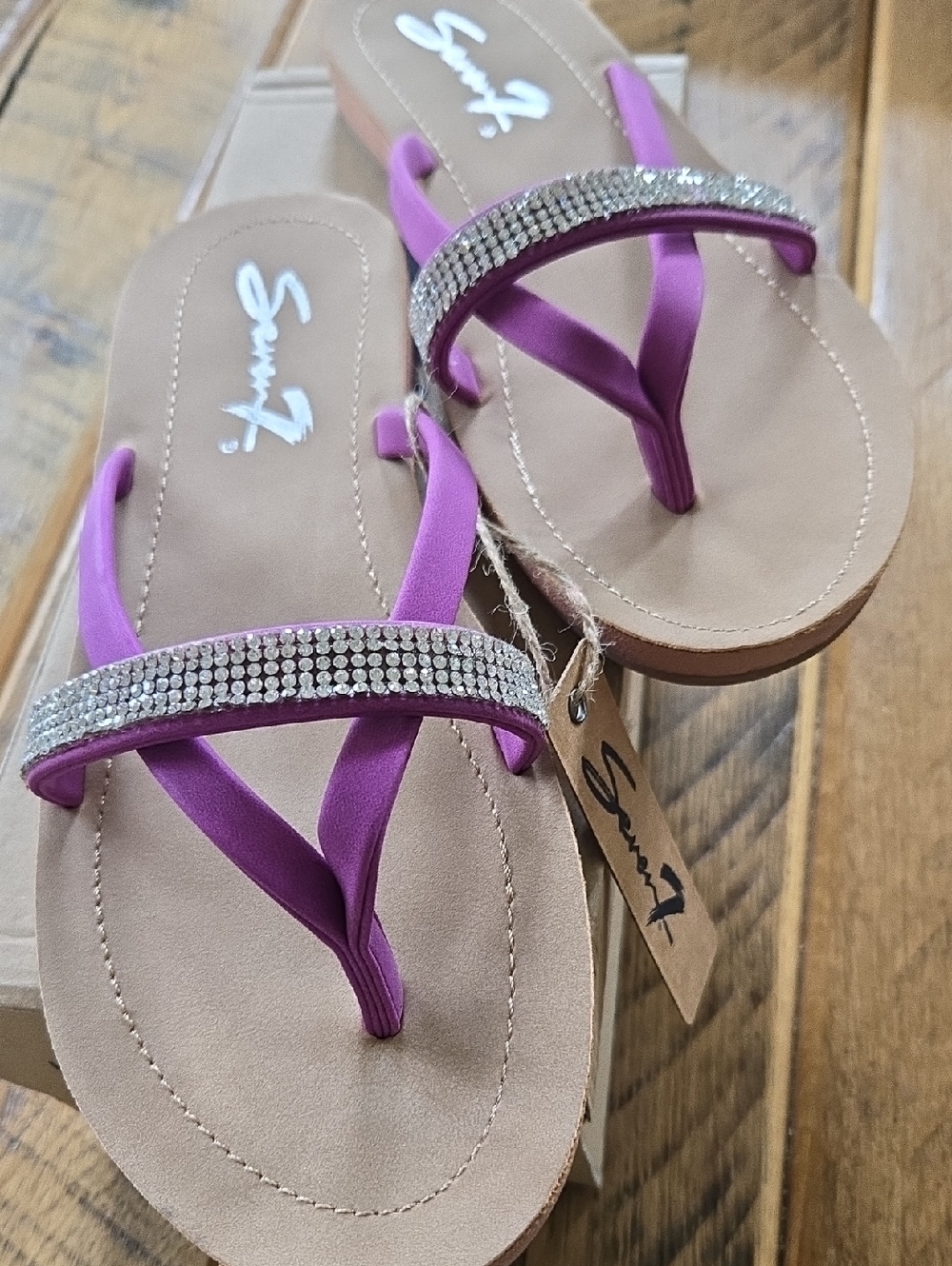 Seven7 Fuchsia Rhinestone Thong Sandals